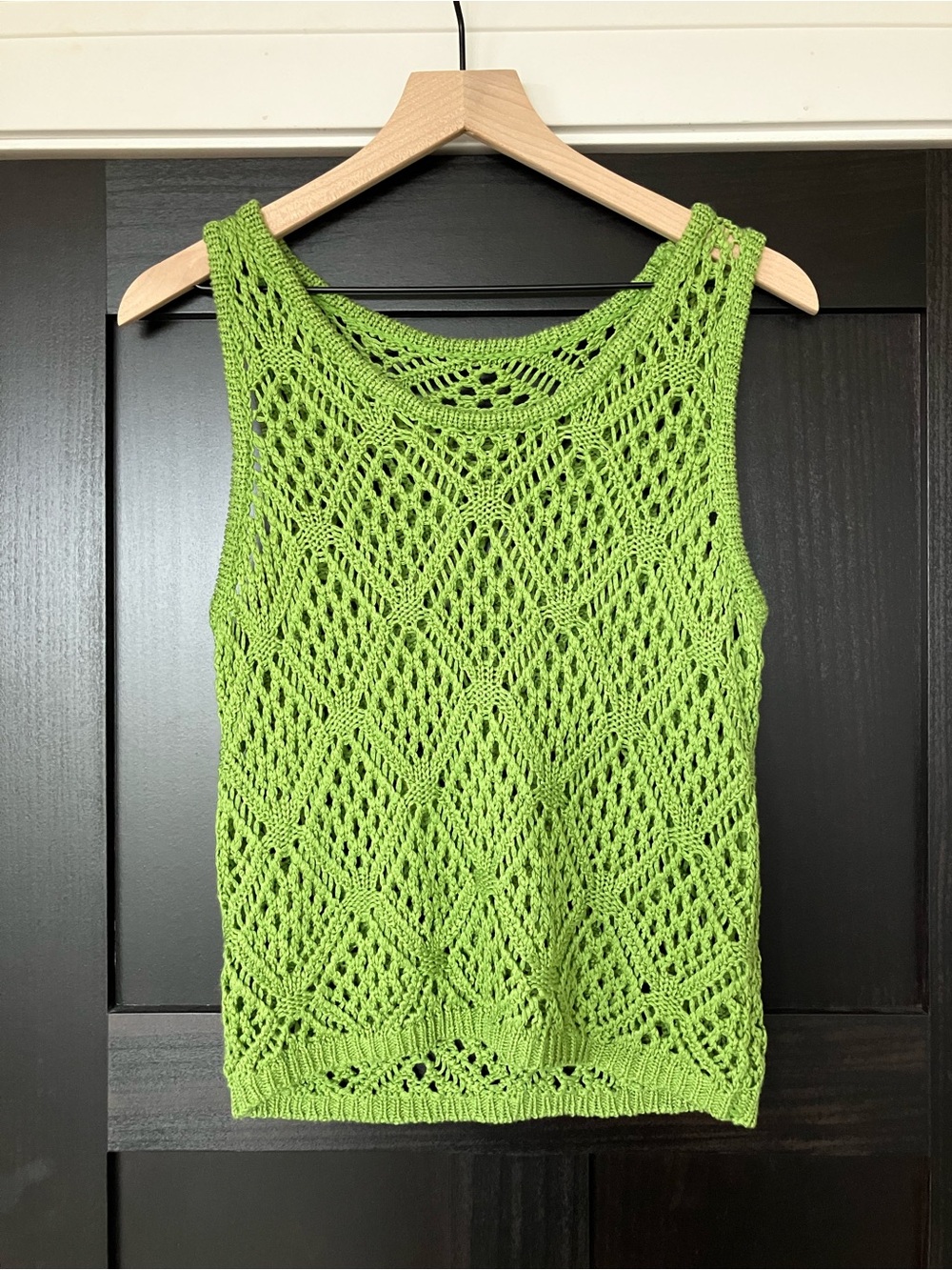 Crochet Knit Sleeveless Top - Bright Green